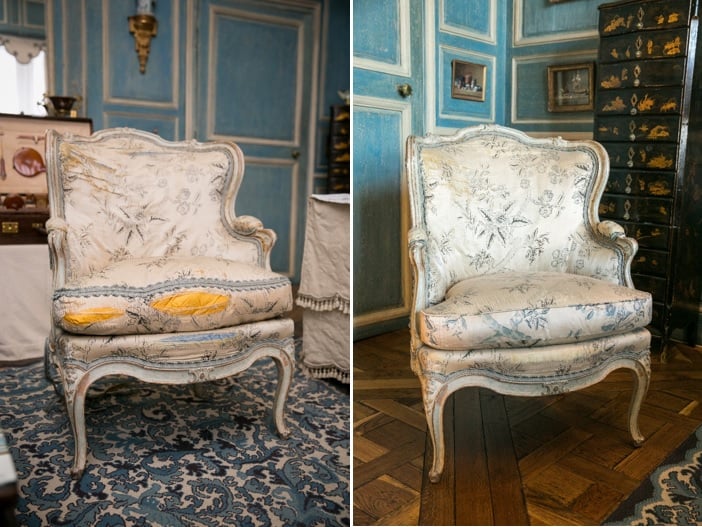 A Louis XV bergère chair with satin upholstery, French, c.1760 (Accession No. 10125)