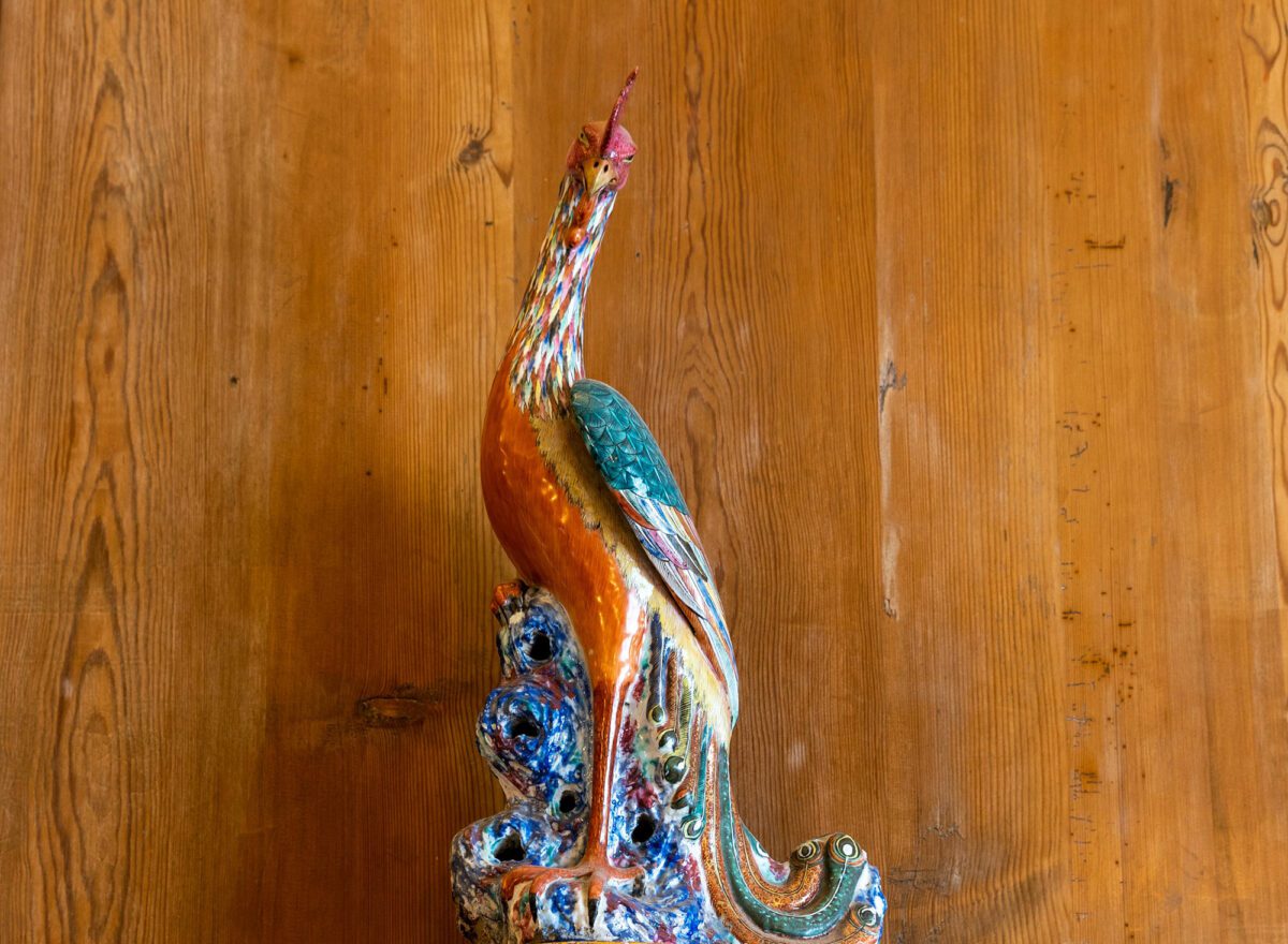 A pair of Chinese Export famille-rose figures of phoenix, porcelain, produced in China (Qianlong), c.1735-1796 (Accession No. 48053)